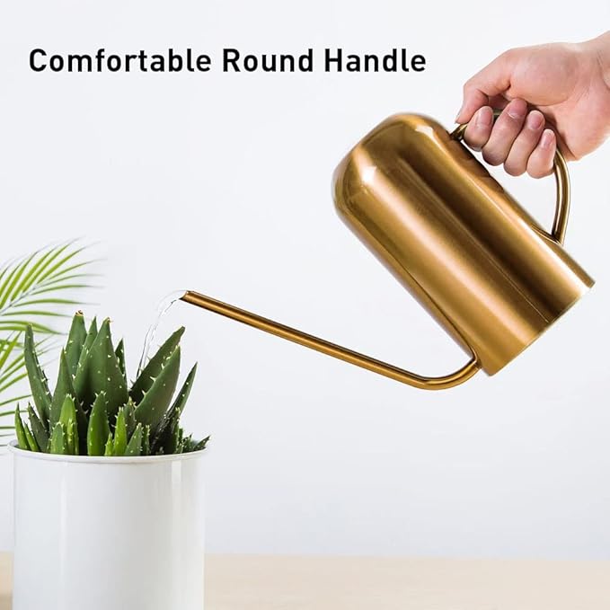 Watering Can Indoor Plants, 50 oz/1500 ml Metal Stainless Steel Watering Can Pot with Long Spout for Indoor House Plants Bonsai Outdoor Garden Flower Decorative(Copper) (Gold)