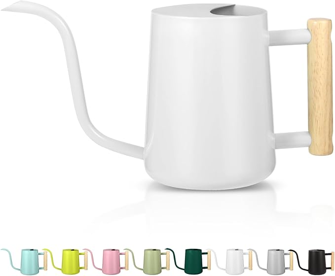 Watering Can Indoor Plants, 35oz Small Watering Can Indoor Stainless Steel Metal Watering Can Modern Decorative Watering Pot with Long Spout for Indoor House Plant Bonsai Outdoor Garden Flowers -White
