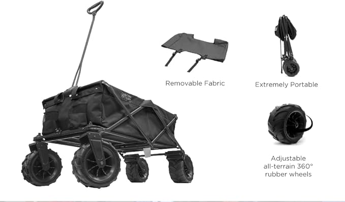 Creative Outdoor Wagon for Kids Push Pull Collapsible Stroller Giant All-Terrain Folding Cart | XXXL Monster Series Wagons | Beach Park Garden & Tailgate | Multiple Color Options (Black)