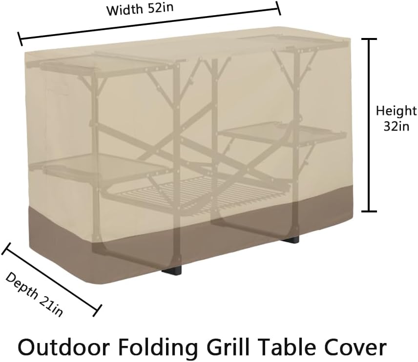 Outdoor Slim-Fold Cook Station Cover Waterproof Heavy Duty Portable Outdoor Folding Grill Table Cover, Beige