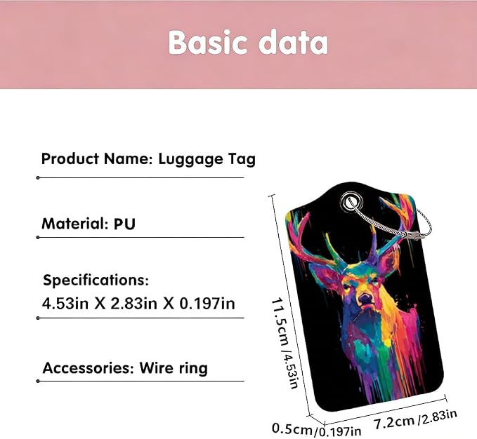2Pcs Vibrant Deer Luggage Tags for Suitcases, 2.83x4.53 Artistic Animal ID - Image 3