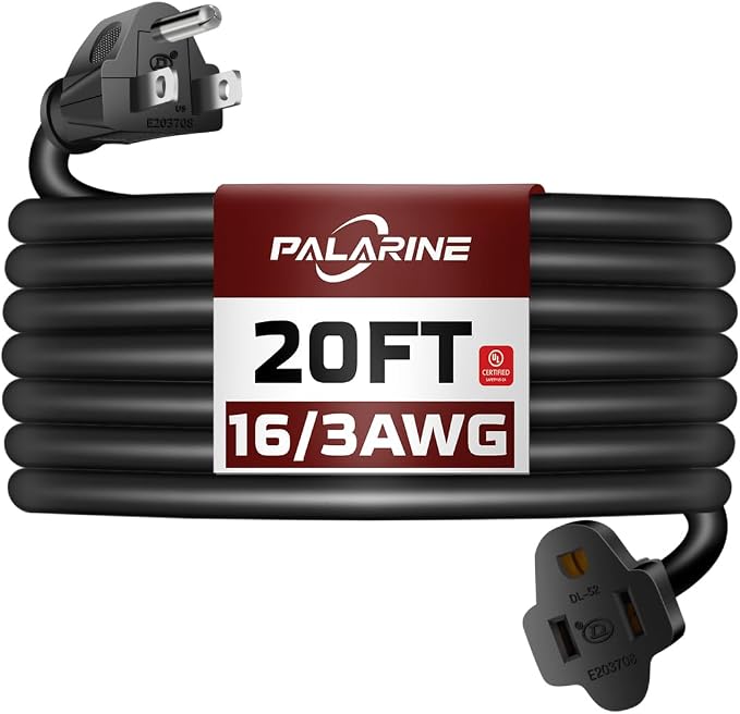 20ft Black Outdoor Extension Cord Waterproof, UL Listed, 16/3 SJTW Heavy Duty 3 by PALARINE