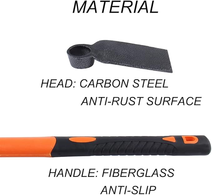 Single Head Hoe with Heavy Duty Forged Adze and Ergonomic Non-Slip Handle for Loosening Soil, Gardening, Transplanting Outdoor 39mm/15-Inch