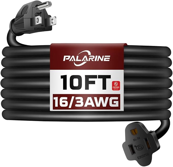 10ft Black Outdoor Extension Cord Waterproof, UL Listed, 16/3 SJTW Heavy Duty 3 by PALARINE