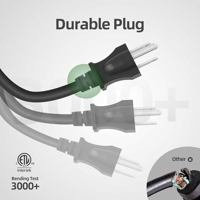 TiFFCOFiO Indoor Outdoor Extension Cord Waterproof, 10 Feet 3 Prong Power Cord - Image 2