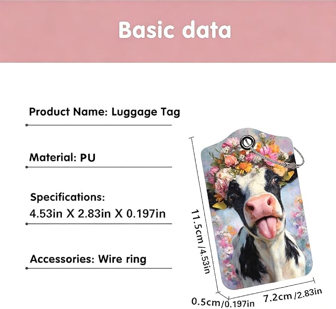 2Pcs Spring Floral Cow Luggage Tags - Image 3