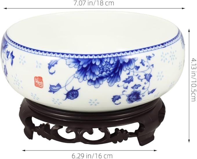 Ceramic Chinese Pot White Water Lily Bowl Ceramic Plant Pot Hydroponic for Garden Home Office-8Inch
