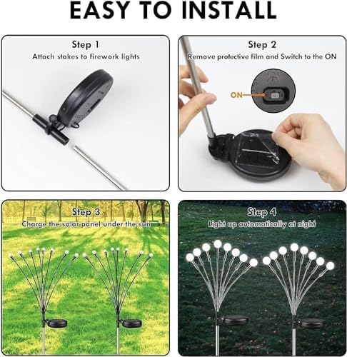 OZS Upgraded 2Pack Total 16LED Solar Christmas Lights - Solar Garden Lights Outdoor, Solar Firefly Lights, Sway by Wind, Solar Lights Outdoor Waterproof for Pathway Christmas Decoration(Cool White)