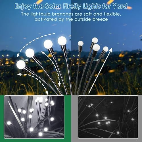 OZS Upgraded 2Pack Total 16LED Solar Christmas Lights - Solar Garden Lights Outdoor, Solar Firefly Lights, Sway by Wind, Solar Lights Outdoor Waterproof for Pathway Christmas Decoration(Cool White)