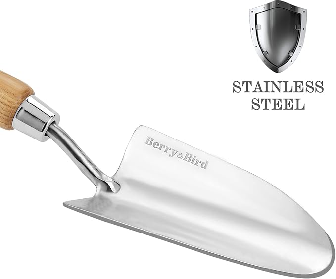 Stainless Steel Trowel, Garden Small Flower Hand Shovel, Potting Soils Scoop with Wood Handle, Gardening Bonsai Tools for Transplanting Digging Weeding Planting