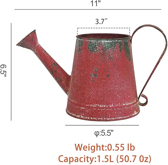Cute Small Watering Can Indoor Plants Garden Metal Decorative Watering Cans for Outdoor Plants Bonsai Outdoor Garden Flower Decorative (Red, 1.5L, 50.7 Oz)