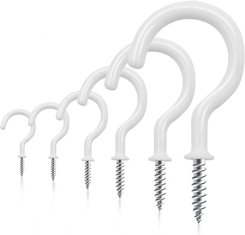 100 PCS Screw in Cup Hooks, 6 Size Vinyl Coated Screw Ceiling Wind Chimes Cup by DRTDERUITAI