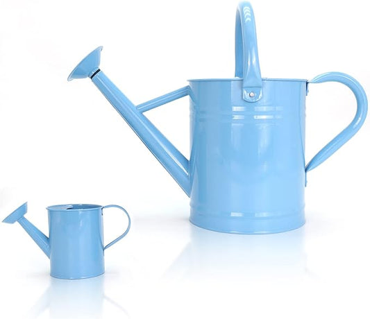 Metal Watering Can (1 Gallon) for Outdoor&Indoor Plants with Free Small Watering can for Kids, Plant Watering Can with Removable spout, Perfect for Garden Flower, Houseplants, (Light Blue)