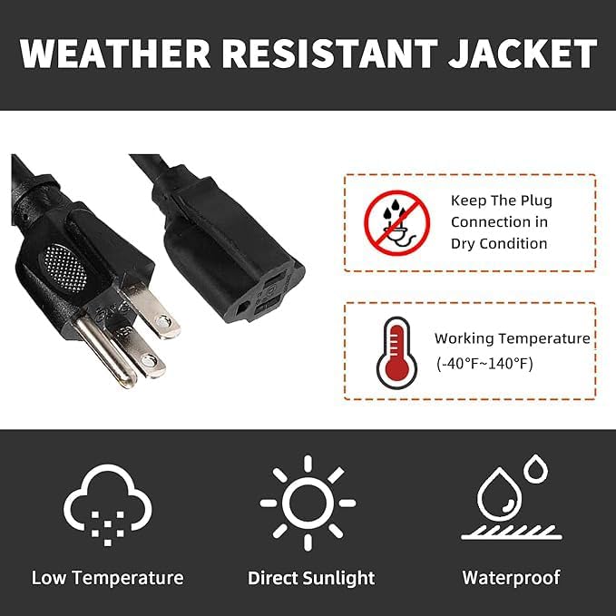 Indoor Outdoor Extension Cord Weatherproof, UL Certified, 10 Gauge 6FT Black 3 - Image 6