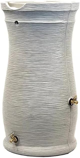 Stylish Impressions Capri Rain Saver, 50 Gallon, Sturdy Rain Barrel with Planter, Ribbed Design, Gray, with Dual Brass Spigots.