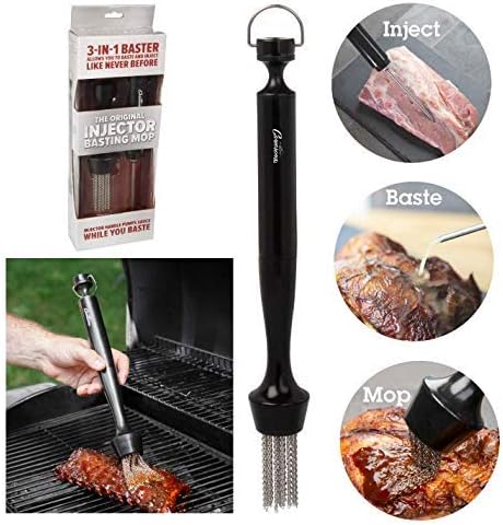 Camerons 3-in-1 Barbecue Injector Basting Mop - Baster Set Includes BBQ Chain Basting Brush & Meat Syringe to Baste, Marinate & Inject Food w Flavor - Indoor Outdoor Use - Grilling Cookout Essential