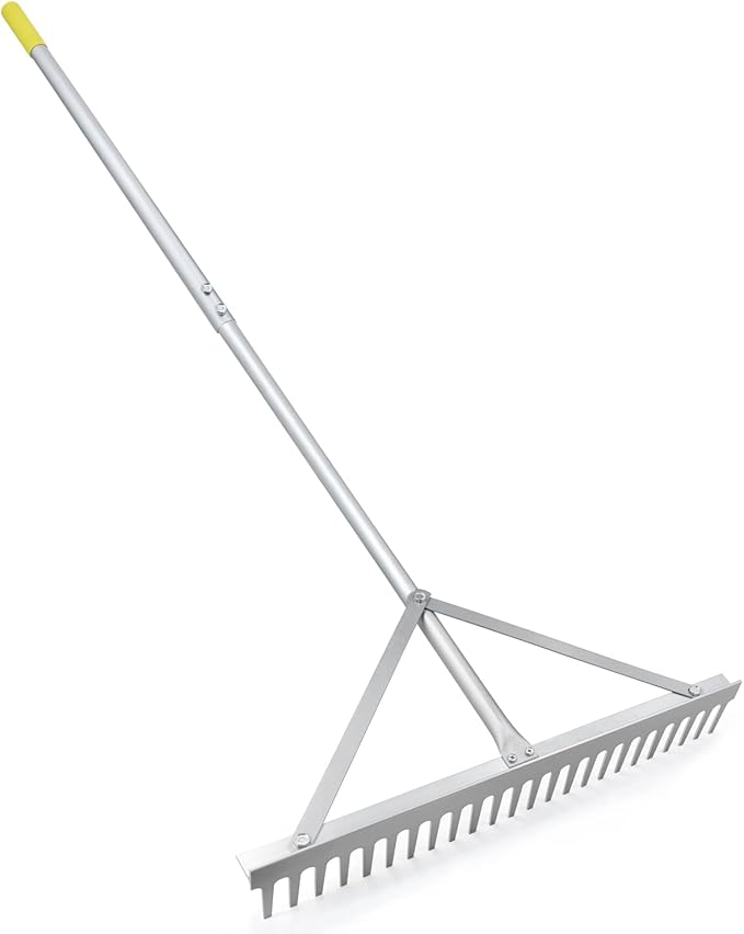 Colwelt Landscape Rake - 24Tines, Aluminum Head with 68" Handle, 24" Width for Beach & Lawn Care