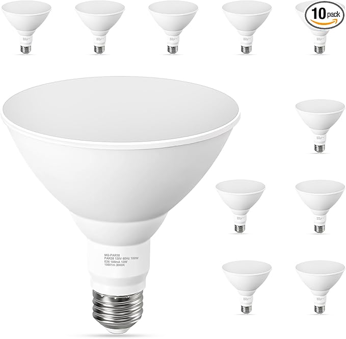 GvvooHome 10 Pack PAR38 Outdoor Flood Light Bulbs, LED Flood Light Bulb Warm by GvvooHome