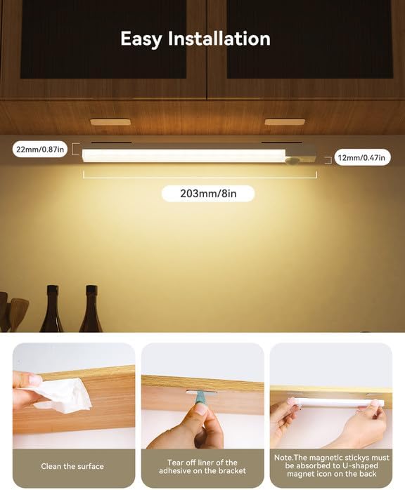 Under Cabinet Lights 8 Inch 3-Pack, Rechargeable Battery Operated Motion Sensor - Image 2