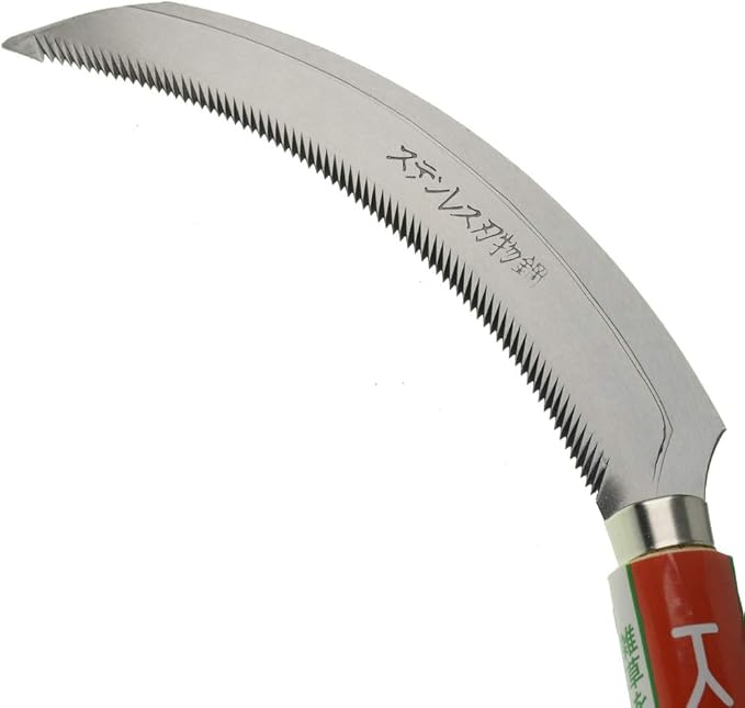 EYI Grass Sickle,Saw Tooth Sickle, Hand held Sickle Tool,Harvest Sickle with Wooden Handle, Light Serration, 6.6-Inch Stainless Steel Blade