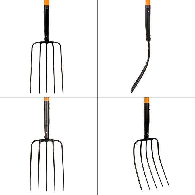 Pitch Fork for Gardening, 5 Tine Pitchfork Heavy Duty with Fiberglass Handle, 58 Inches