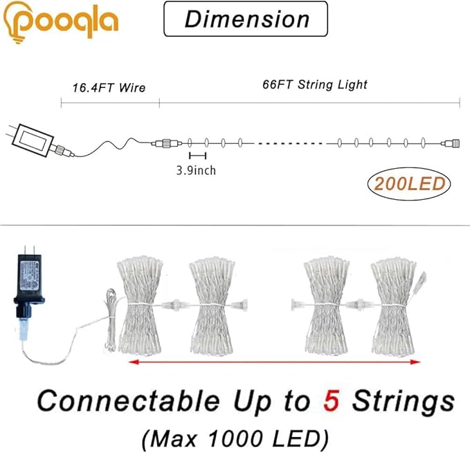 Cool White String Lights Outdoor Christmas Decoration, 66 ft 200 LED Christmas - Image 4
