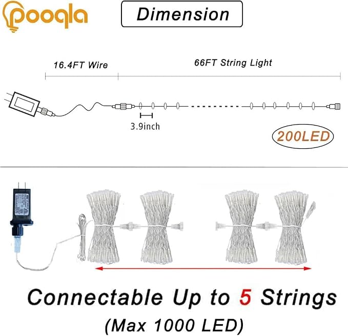 Pooqla 200 LED 66 FT 4th of July Decorations Lights, Outdoor Independence Day - Image 4