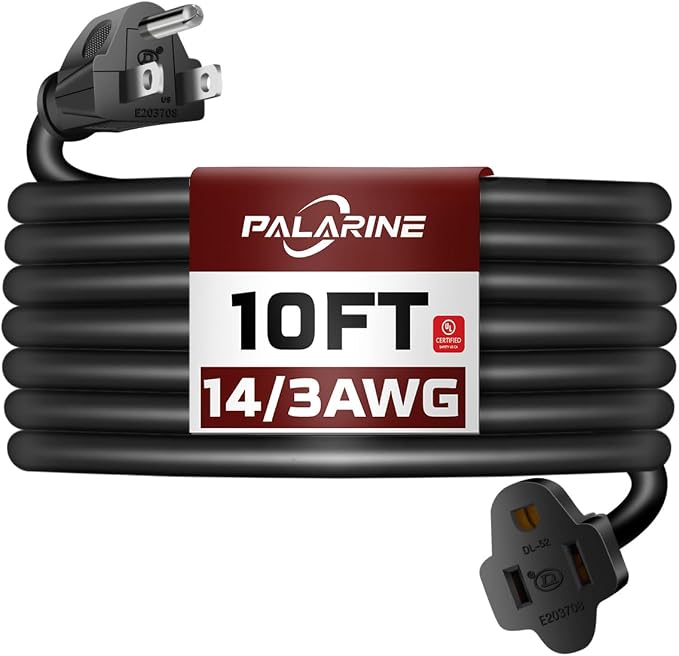 10ft Black Outdoor Extension Cord Waterproof, UL Listed, 14/3 SJTW Heavy Duty 3 by PALARINE