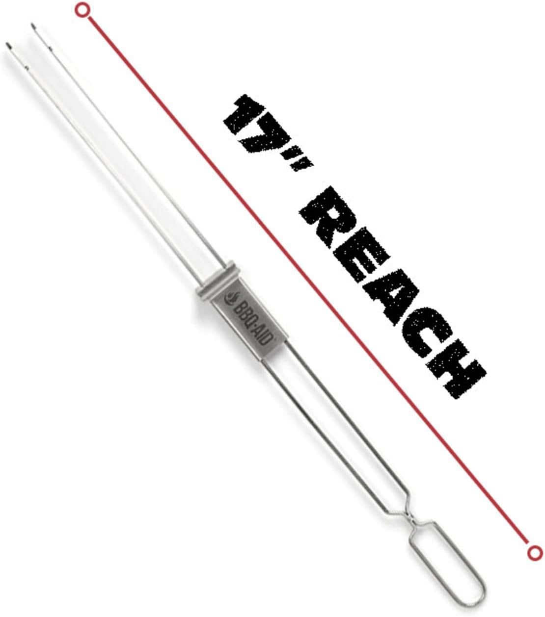 BBQ-AID Extra Long 17" Skewers - Quick Release Barbecue Metal Skewers for Kabobs - Double Pronged, Stainless Steel