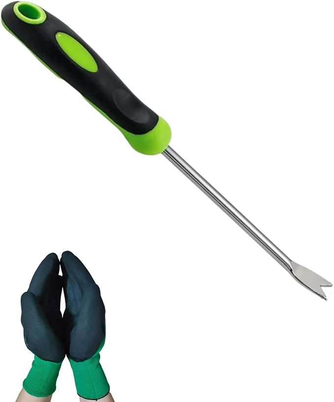 Weed Puller Tool, Gardening Hand Weeder Tool, Stainless Steel Dandelion Weeder Tool, Includes Gardening Gloves, for Yard and Garden
