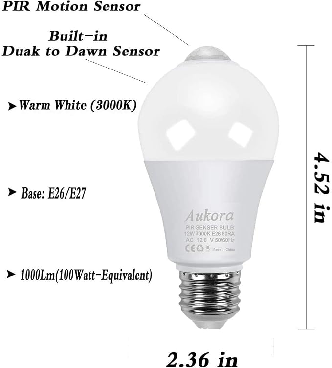 Motion Sensor Light Bulbs, Aukora 12W E26 Motion Activated Dusk to Dawn - Image 2