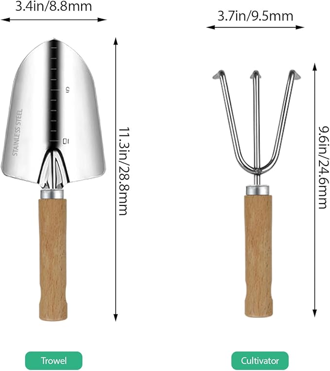 Garden Tool Set, 2 Pieces Stainless Steel Heavy Duty Garden Tools, Gardening Kit with Wooden Handle Garden Hand Tools, Durable Garden Tools for Gardening, Gardening Gifts for Women Men