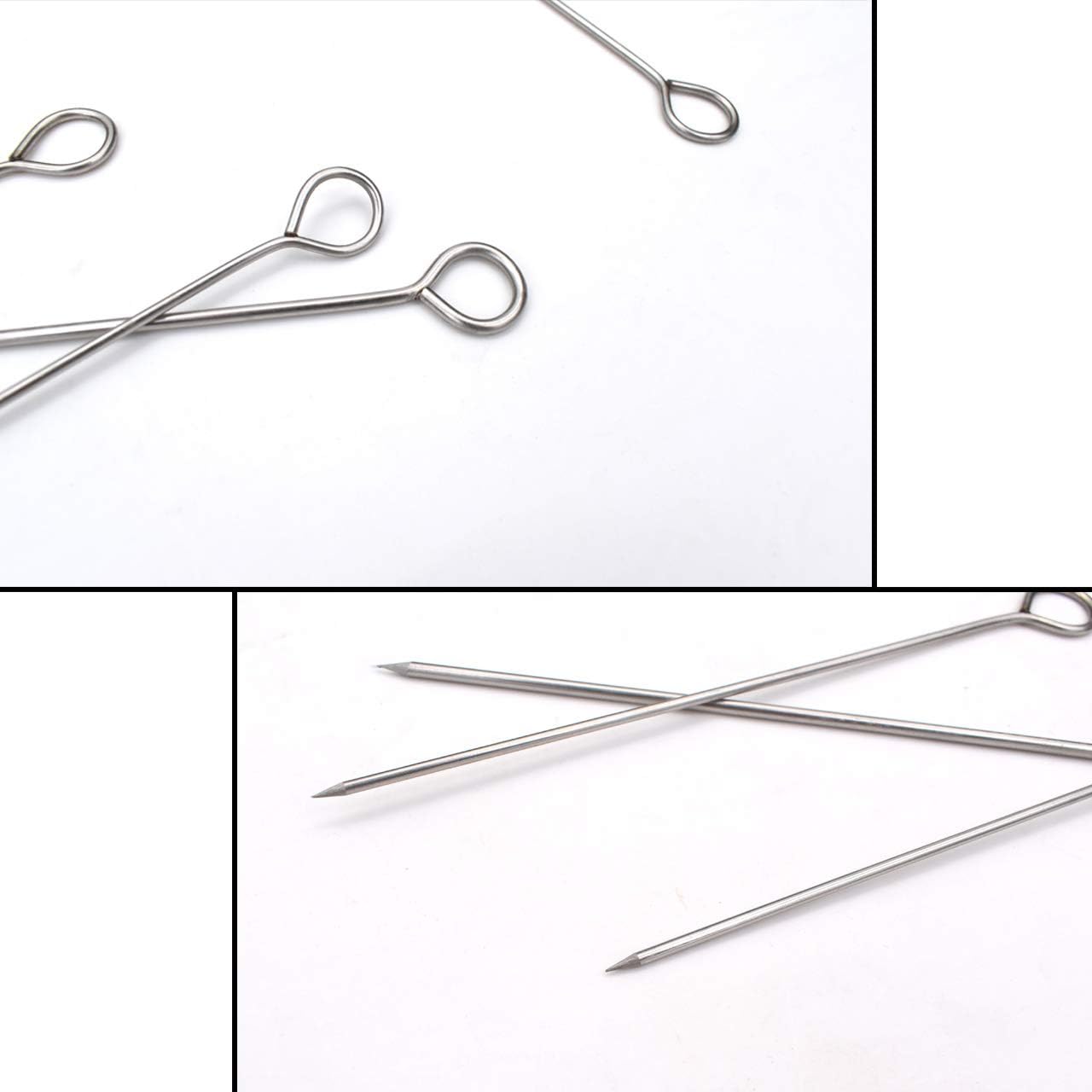 BBQ Skewers - Reusable Stainless Steel 8 Inch Skewers for Grilling Kebob Meat, Chicken, Vegetable Appetiser - Pack of 30