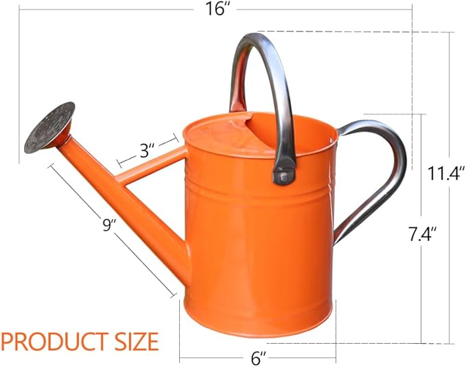 Metal Watering Can, One Gallon Watering Cans Stainless Steel for Outdoor Indoor Garden Plants Watering (Stainless Steel Handle Orange)