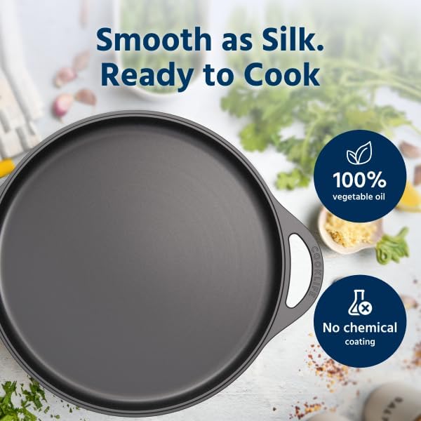 COOKLIFE 12 Inch Lightweight Pre-Seasoned Cast Iron Griddle - Smooth Polished Surface, Easy to Clean Cast Iron skillets Use in the Oven, on the Stove or Grill, Over a Campfire