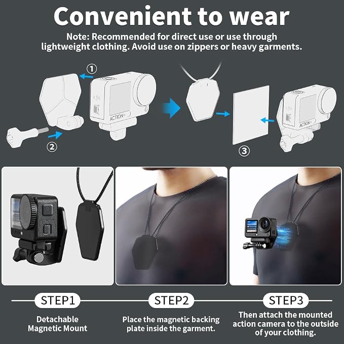Magnetic Action Camera Chest Mount, Magnetic Neck Mount + Adjustable Neck Strap - Image 6
