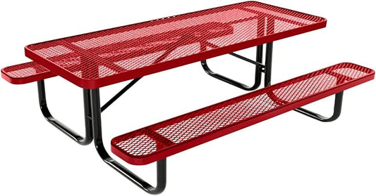 Coated Outdoor Furniture Heavy-Duty Portable Outdoor Kids Table, Expanded Metal Kids Picnic Table, Commercial-Grade Picnic Table, Made in America (6ft Rectangular, Childrens, Textured Red)