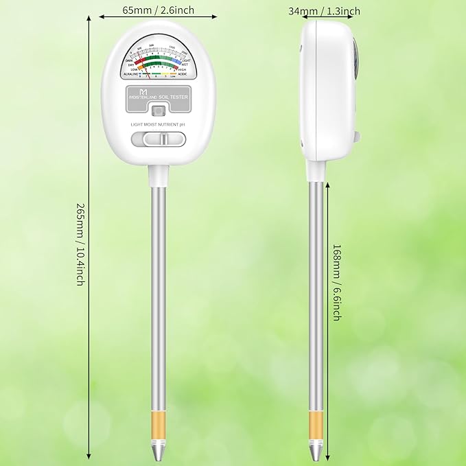 [Upgraded] Soil Moisture Meter, 4-in-1 Soil pH Tester, Moisture/Light/Nutrients/pH Meter for Gardening, Lawn, Farming, Indoor & Outdoor Plants Use, No Batteries Required, Gifts for Plants Lover