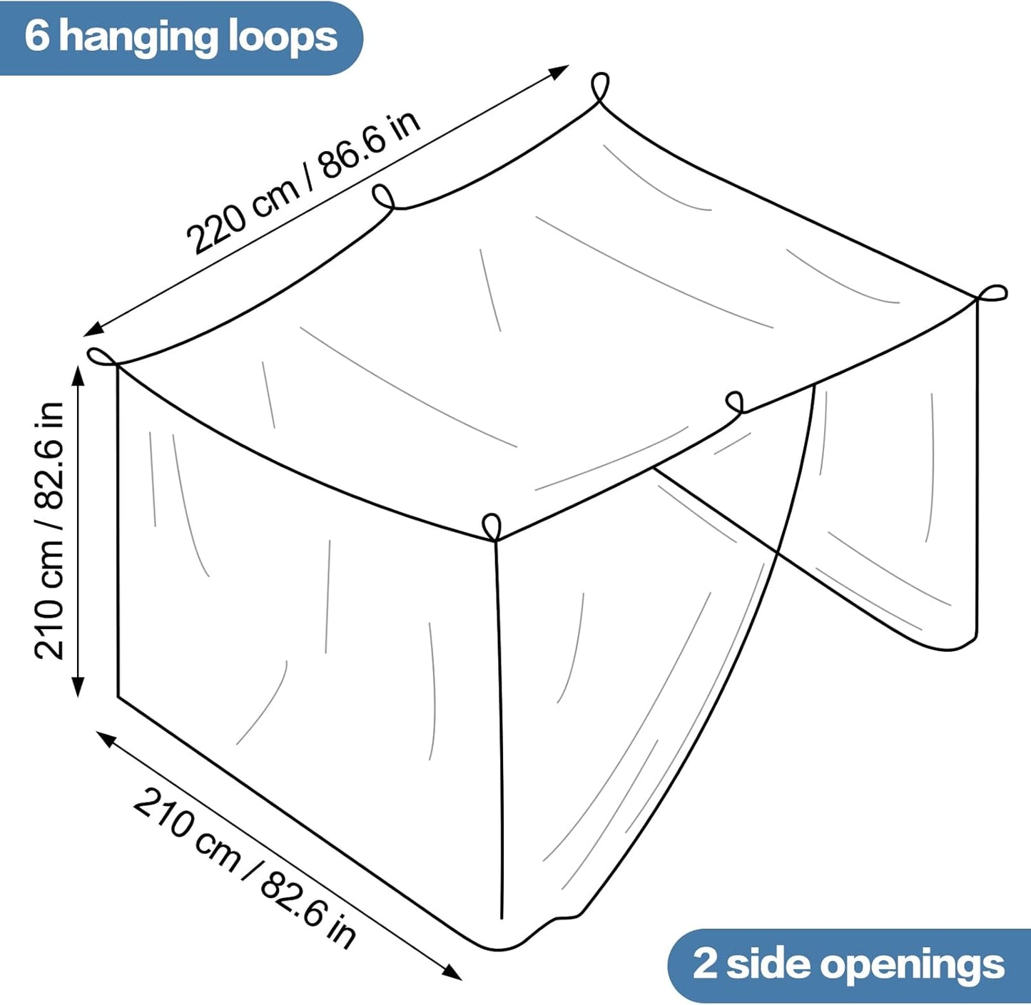 Mosquito Netting for Patio - Extra-Large Mosquito Net for Bed Camping Hammock Porch Garden Outdoor, 2 Openings Design with 1 Storage Bag, 8 Pegs, 8 Stoppers and 8 Pieces of 1.4m Rope