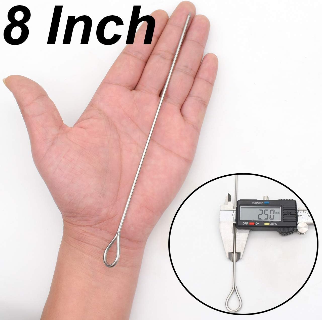 BBQ Skewers - Reusable Stainless Steel 8 Inch Skewers for Grilling Kebob Meat, Chicken, Vegetable Appetiser - Pack of 30