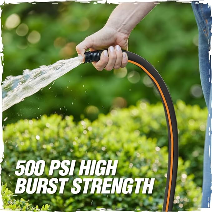 Rugged Rhino Heavy Duty Flexible Light Weight Garden Hose, 100ft x 5/8in, 4 Layer Leakproof Outdoor Gardening Tools, Watering Supplies, Powerful Water Pressure for Lawn, Flowers, Black Orange