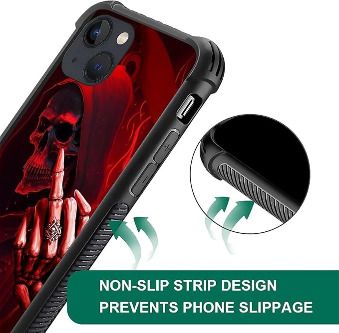 for iPhone 14 Case, Gestures Funny Skull Pattern Graphic Design Girl Boy Soft - Image 6