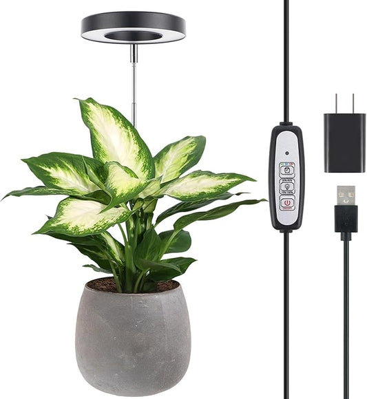 LORDEM Plant Grow Light, Full Spectrum LED Plant Light for Indoor Plants, Growing Lamp with Auto On/Off Timer, 4 Dimmable Brightness, Ideal for Indoor Plants, Black