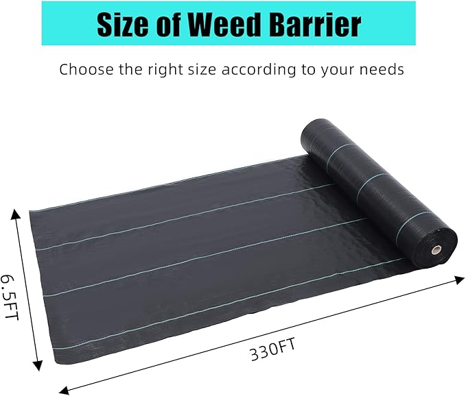 Towallmark 6.5ft X 330ft Weed Barrier Landscape Fabric Heavy Duty, Premium 3.2 oz Ground Cover Weed Block Gardening Mat, Easy Setup & Superior Weed Control, for Erosion Control, Weed Barrier