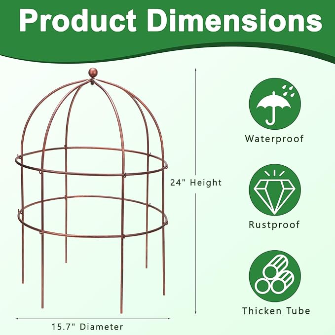 4 Pcs Jardin Bird Cage Plant Support 25" H Large Sturdy Grow-Through Flower Support Peony Cage Climbing Plant Support Trellis Sculptural Garden Decor for Perennial Flowers Vintage Gold