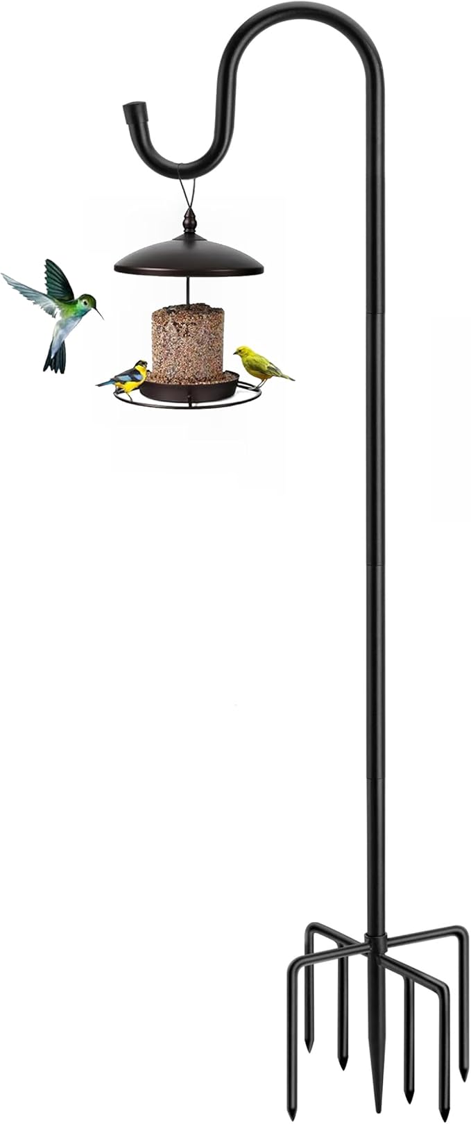 60" Shepherds Hooks for Outdoor, Heavy Duty Bird Feeder Pole for Hummingbird Feeder, Hanging Lantern, Shepherds Hook for Bird Feeders for Outside with 7 Prongs Base,1 Pack