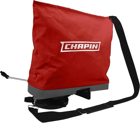 Chapin 84700A 25-Pound Professional Handheld Bag Seed spreader with Waterproof Bag, Enclosed Gears, Rear Baffle, Adjustable Shoulder Strap and Multiple Spread Options, Red