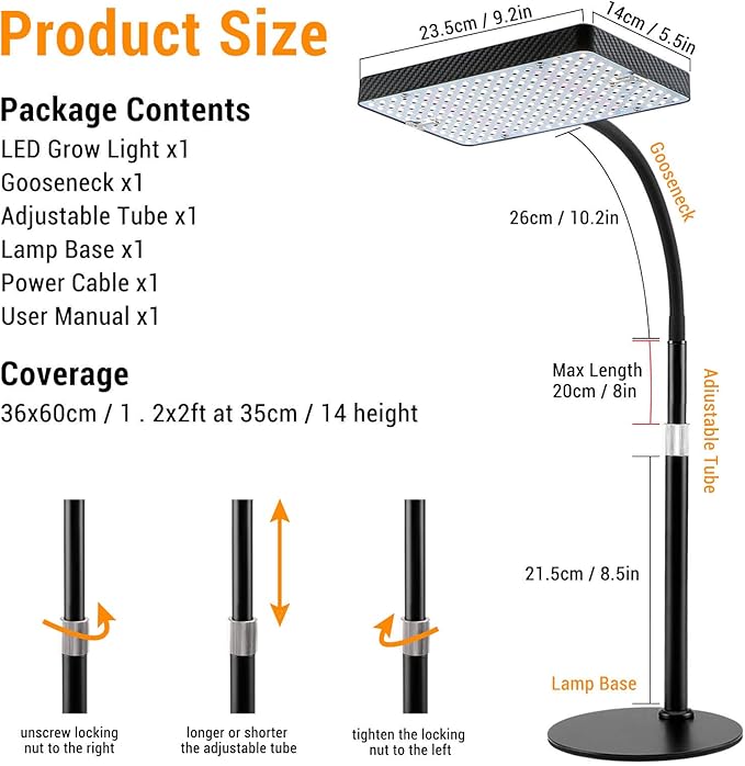 FECiDA Desk Grow Lights for Indoor Plants, Table Top Grow Light UV-IR Full Spectrum, 2000 Lumen LED Bonsai Houseplant Growing Lamp with On/Off Switch, 16"-24" Height Adjustable
