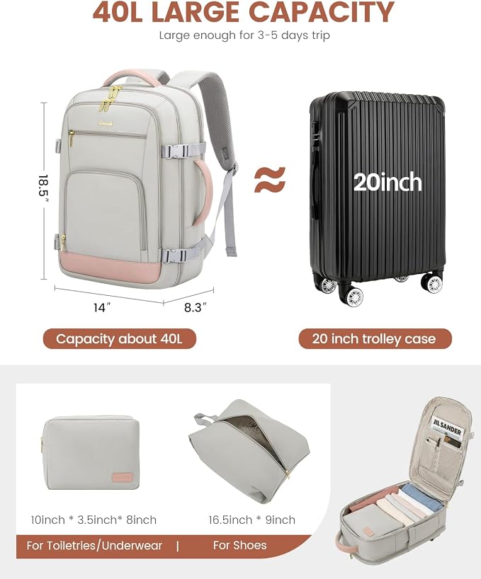 LOVEVOOK Travel Backpack For Women, 40L Carry On Backpack Flight Approved - Image 4