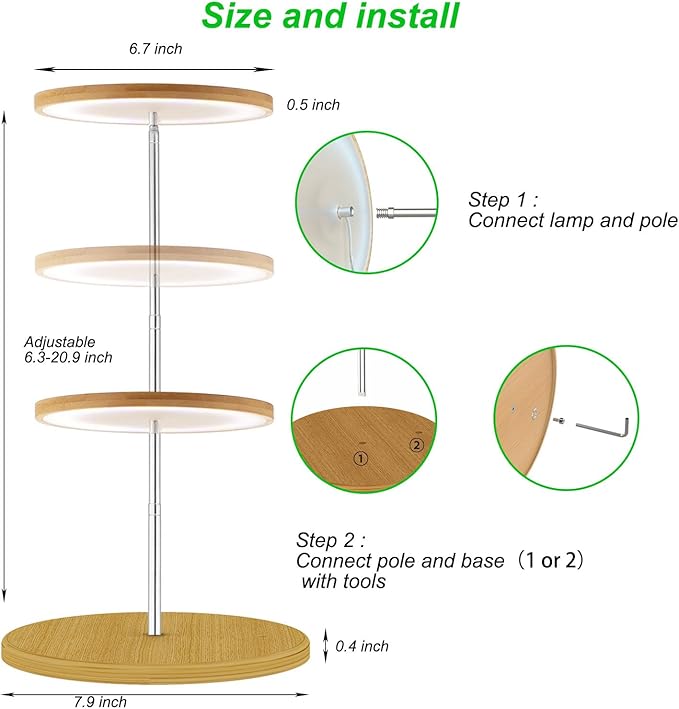 Plant Grow Light for Indoor Plant,Bamboo Mini LED Grow Light Garden,Height Adjustable,Automatic Timer with 8/12/16 Hours